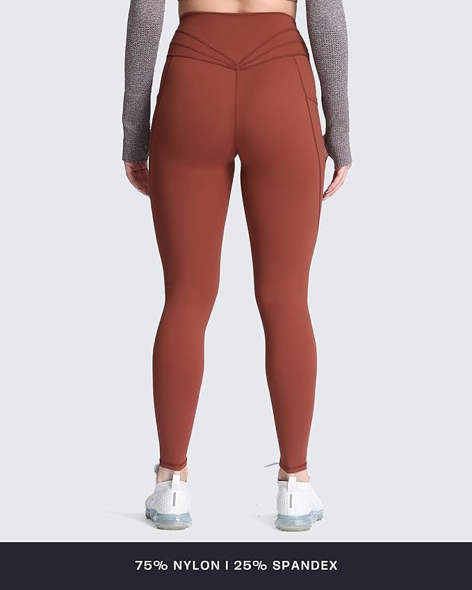 Aoxjox Women's Trinity High Waisted Yoga Pants with Pockets Cross-Waist Tummy Control Buttery Soft Workout Leggings 26"