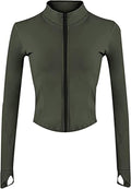 Yeokou Womens Active Zip Up Running Workout Cropped Bbl Athletic Jacket with Thumb Holes