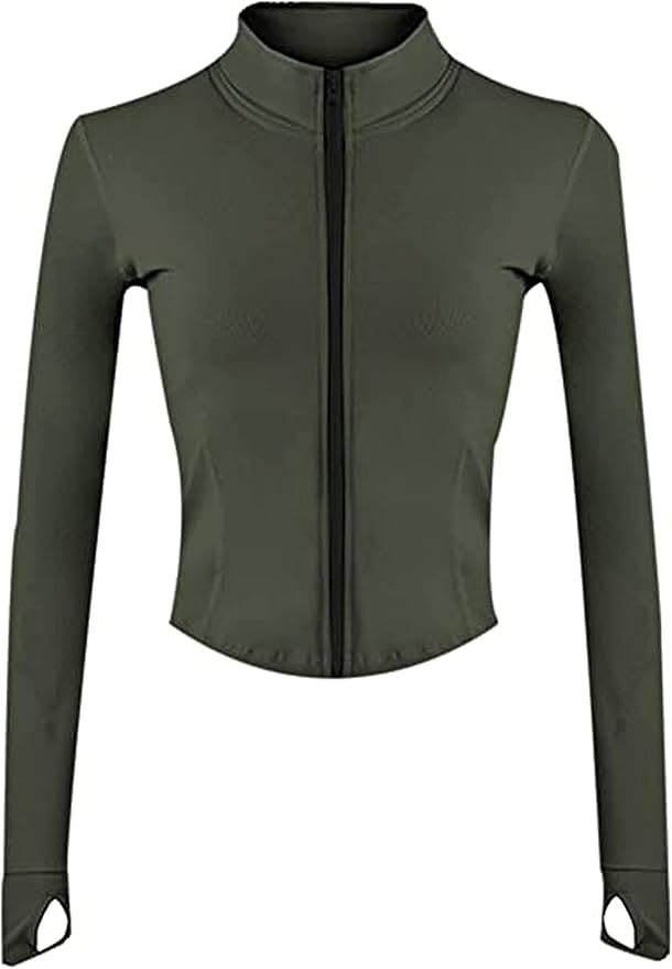 Yeokou Womens Active Zip Up Running Workout Cropped Bbl Athletic Jacket with Thumb Holes