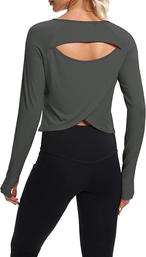 Bestisun Long Sleeve Workout Running Shirts Athletic Yoga Gym Crop Tops for Women