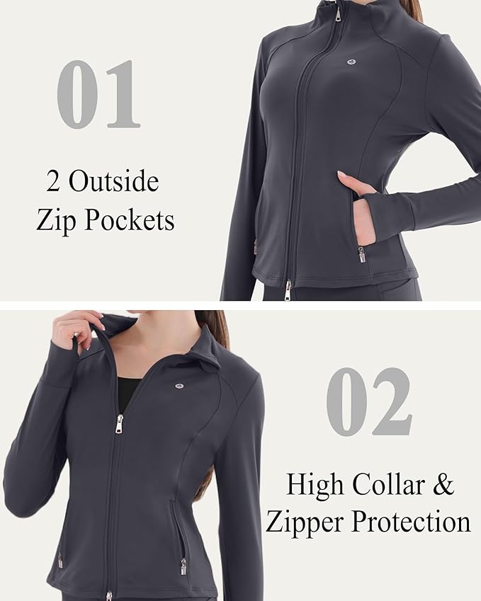 Women's Thermal Yoga Jacket - Thick Warm Full Zip Long Sleeve for Running Gym, Fleece Lined for Cold Weather Winter