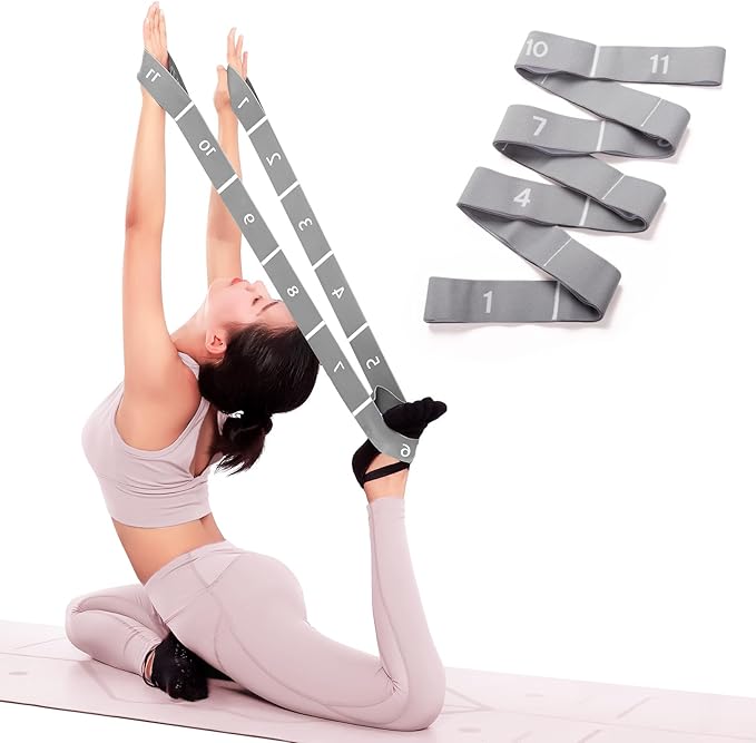 11 Loops Stretch band - Yoga, Pilates, Ballet, and Physical Therapy Stretching strap for Flexibility, Leg Stretching, and Exercise - Durable Stretching equipment for Dance and Fitness