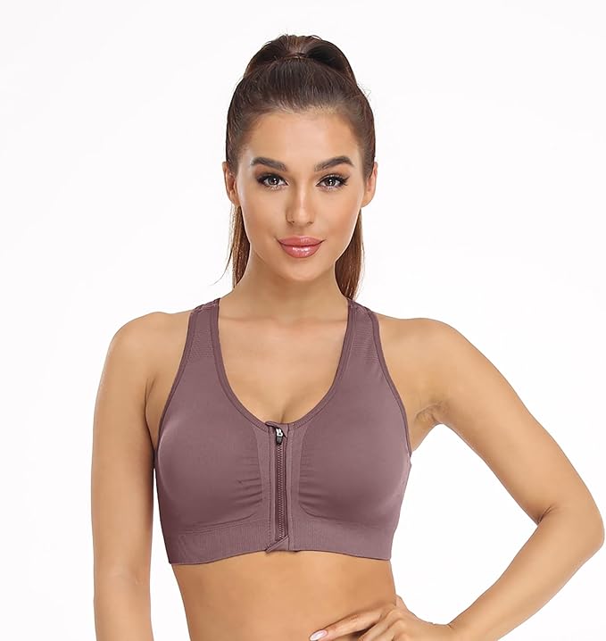 Women's Zip Front Sports Bra Wireless Post-Surgery Bra Active Yoga Sports Bras