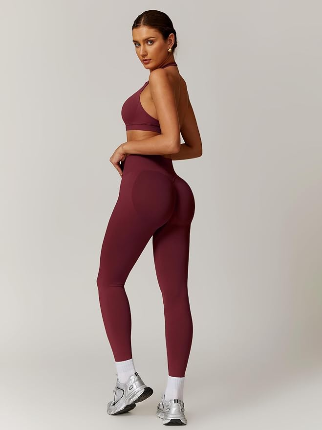ABOCIW Workout Sets for Women Seamless Scunch Butt Lifting Impact Leggings Halter Sports Bra 2 Piece Gym Outfits