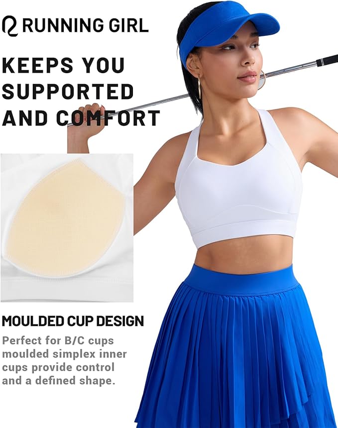RUNNING GIRL Sports Bra for Women High Support, Molded Cup High Impact Sports Bras with Sewn in Pads Workout Running Bra