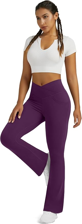 Flare Leggings for Women Yoga Pants with Pockets High Waisted Crossover Flare Leggings Bootcut Casual Yoga Pants