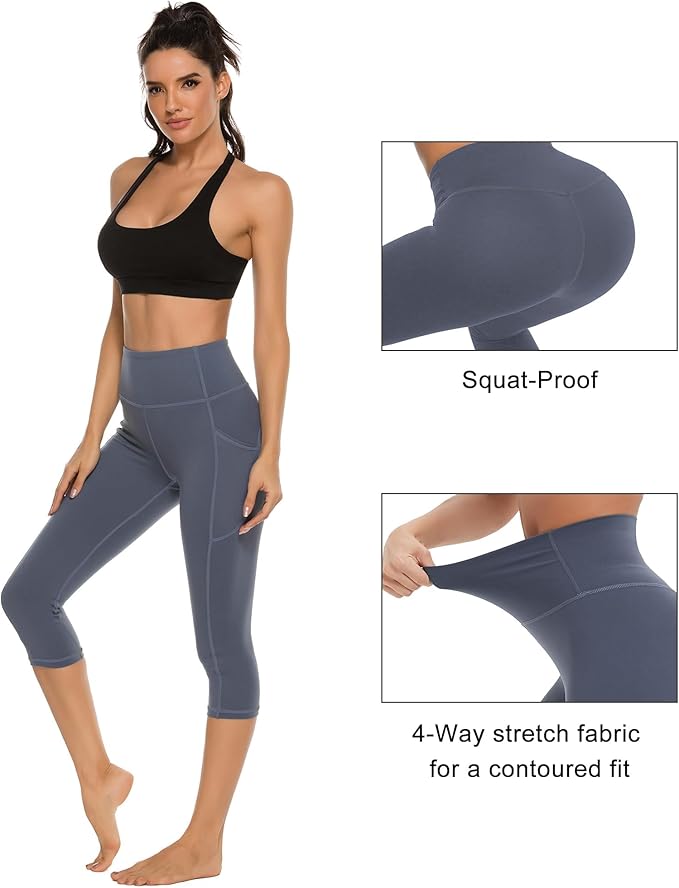 Stelle Women's Capri Yoga Pants with Pockets Essential High Waisted Leggings for Workout