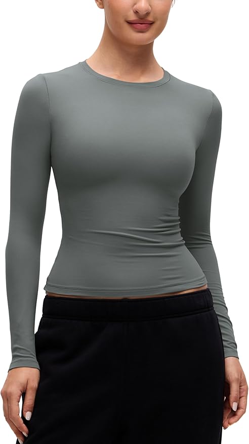 CRZ YOGA Softembrace Crewneck Long Sleeve Shirts for Women - Casual Going Out Tops Soft Basic Fitted Tight Fall T-Shirts