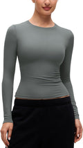 CRZ YOGA Softembrace Crewneck Long Sleeve Shirts for Women - Casual Going Out Tops Soft Basic Fitted Tight Fall T-Shirts
