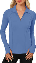 LOMON Women's Long Sleeve Athletic Tops Quarter Zip Workout Shirts Turtle Neck Fall Compression Shirt with Thumb Hole