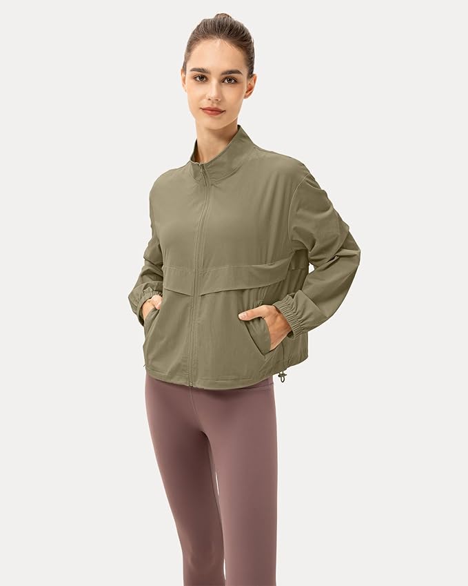 Locachy Women's Lightweight Zip Up Athletic Jacket Stand Collar Windproof Sun Protection Workout Outdoor Jacket