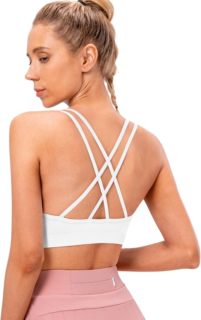 VEQKING Women's Cross Back Sports Bra Padded Strappy Medium Support Yoga Bra for Workout Fitness 3 Pack
