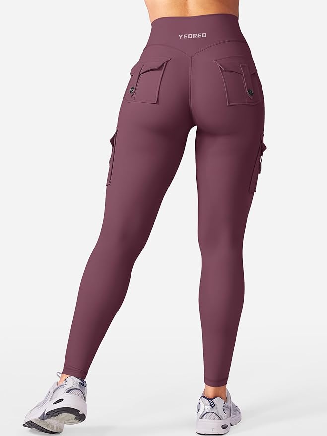 YEOREO CoreFlex Workout Cargo Leggings with Pockets for Women Hidden Scrunch Butt Lifting Leggings Gym Yoga Pants