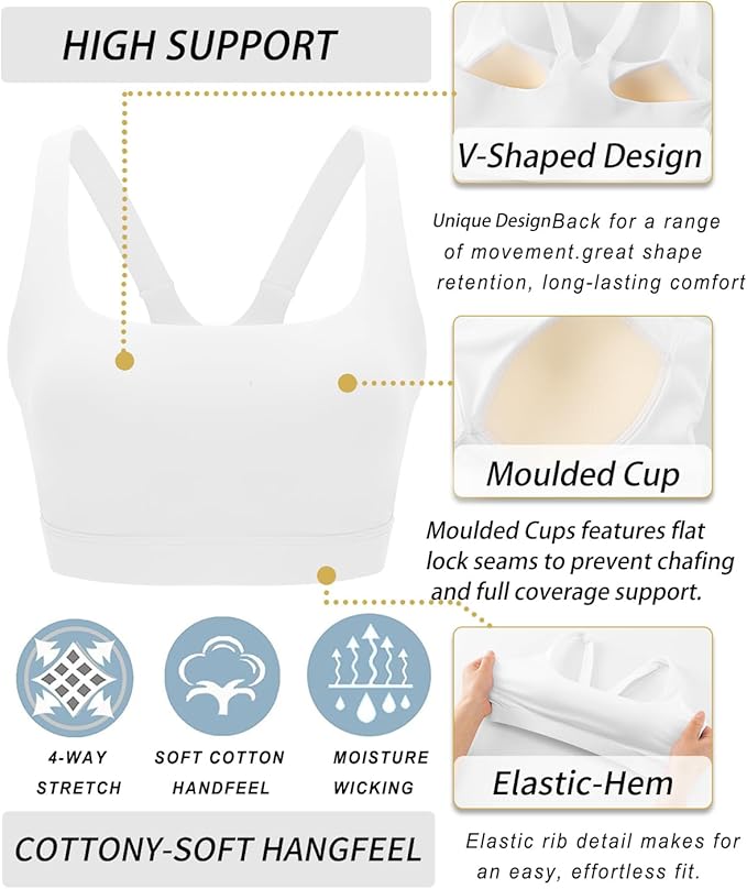 RUNNING GIRL Sports Bra for Women, Molded Cup High Impact Sports Bras for Women with Sewn in Pads