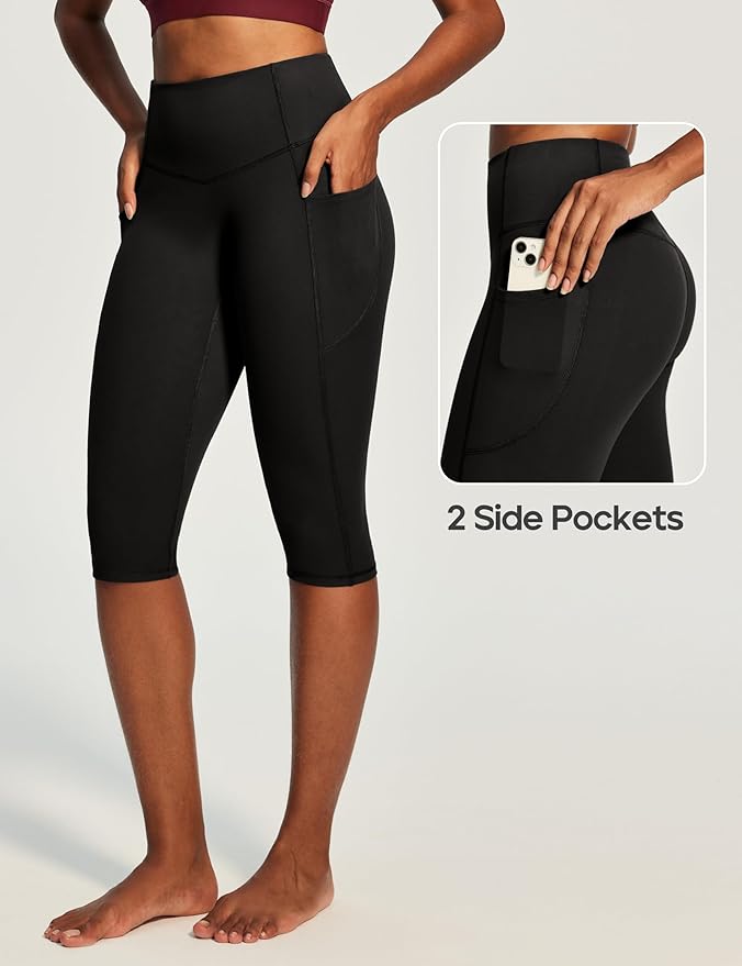 Heathyoga Capri Leggings with Pockets for Women Tummy Control Knee Length Leggings Yoga Pants Women Capri Pants Workout