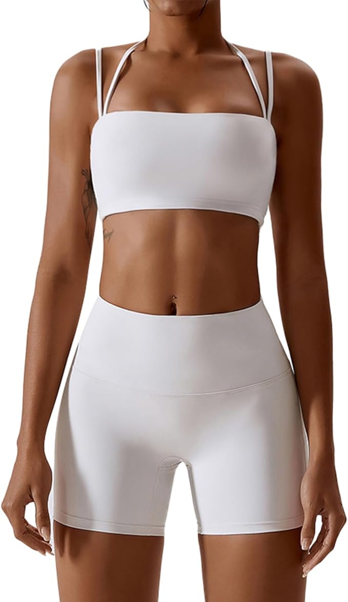 IMEKIS Women's Workout Sets 2 Piece Yoga Outfit High Waisted Biker Shorts Leggings Sports Bra Gym Fitness Clothes Tracksuit