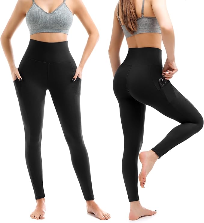 Leafigure 2 Pack Leggings with Pockets for Women, High Waisted Soft Leggings for Yoga Gym