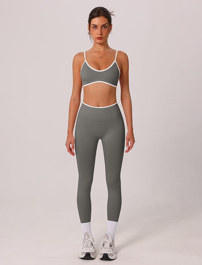 ABOCIW Womens 2 Piece Workout Sets Seamless Color Block Sports Bra Scrunch Butt Lifting High Waist Leggings Gym Set