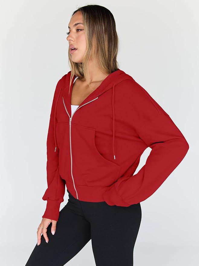 Trendy Queen Hoodies for Women Full Zip Up Cropped Sweatshirts Jackets Casual Comfy Gym Tops Fall Outfits Winter Clothes 2026