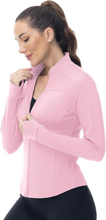 Gopune Women's Workout Athletic Jacket Lightweight Zip Up Yoga Slim Fit Tops with Pockets