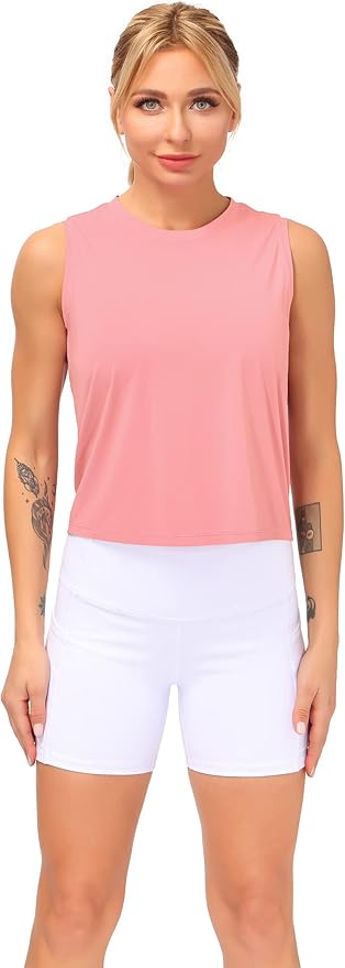 Dragon Fit Womens Ice Silk Workout Tank Tops Sleeveless Cropped Yoga Shirt for Running Gym Summer