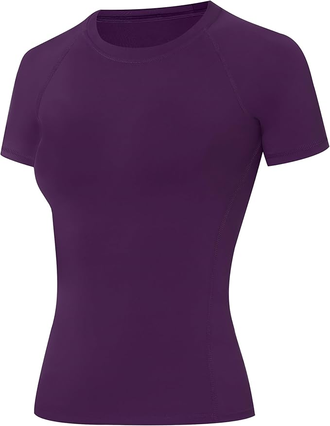 Runhit Compression Shirt Women Short Sleeve Workout Tops Athletic Gym Moisture Wicking T-Shirt Running Yoga Base Layer