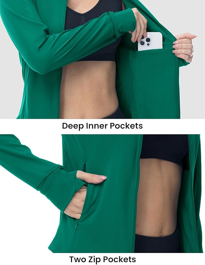 BGOWATU Women's Workout Athletic Jacket Full Zip Running Jackets Gym Yoga Track Tops with Pockets Thumb Hole