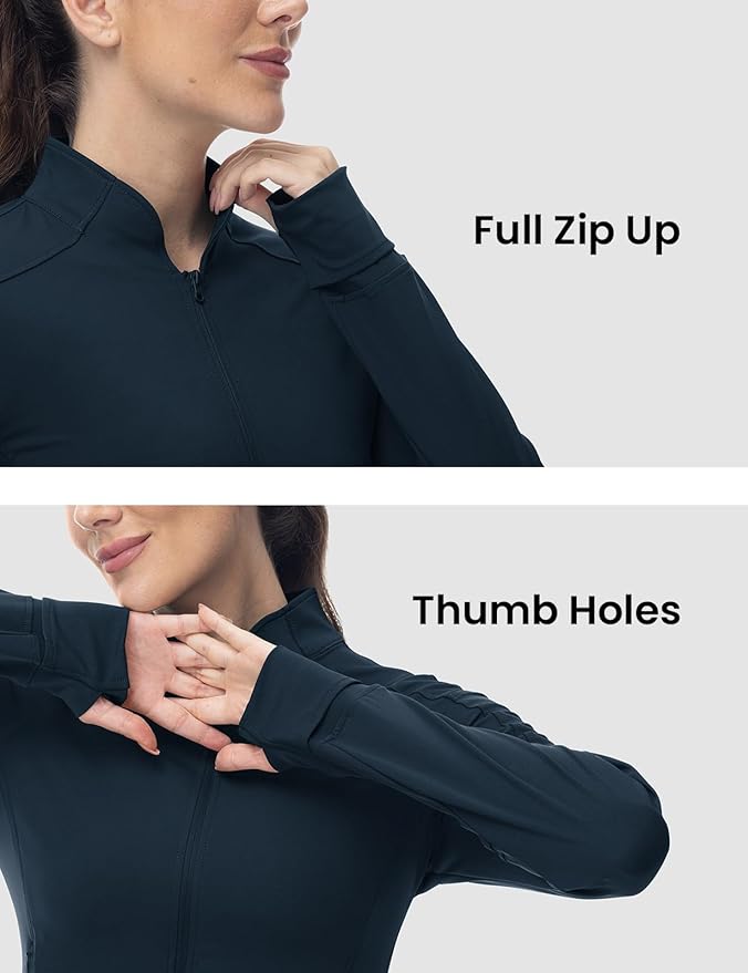 BGOWATU Women's Workout Athletic Jacket Full Zip Running Jackets Gym Yoga Track Tops with Pockets Thumb Hole