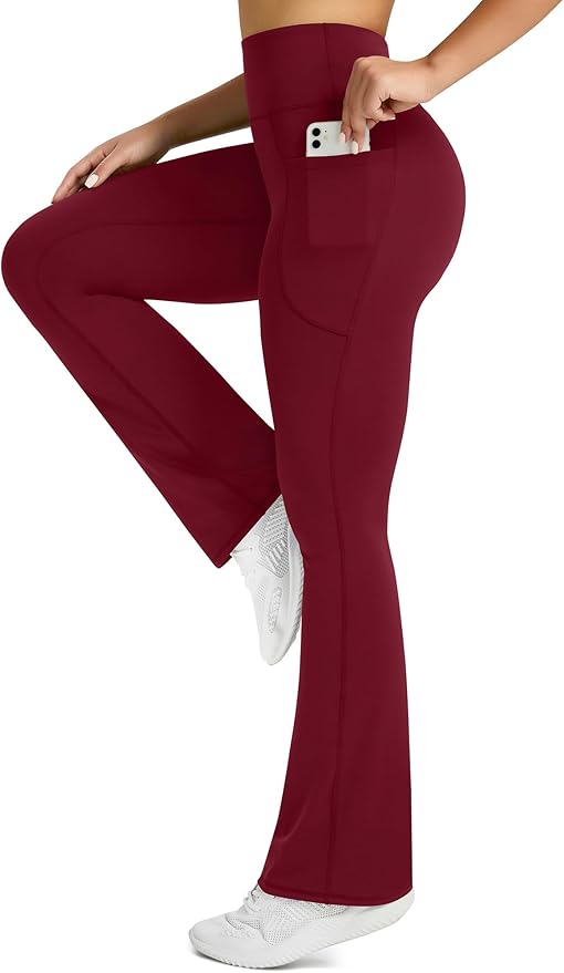 Womens Flared Yoga Pants with Pockets, High Waisted Flare Leggings Bell Bottom Bootcut Yoga Dress Pants