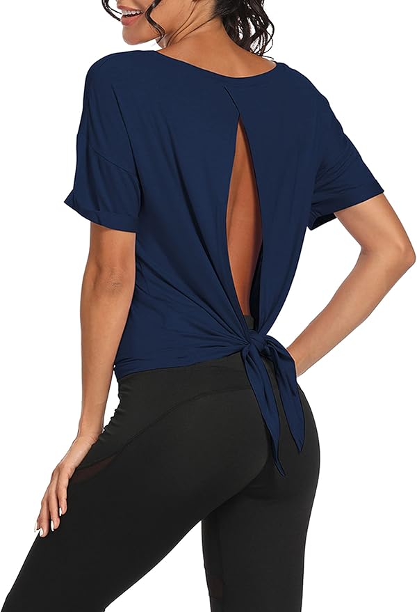 Bestisun Workout Tank Tops Open Back Yoga Exercise Shirts Tie Back Athletic Clothes for Women
