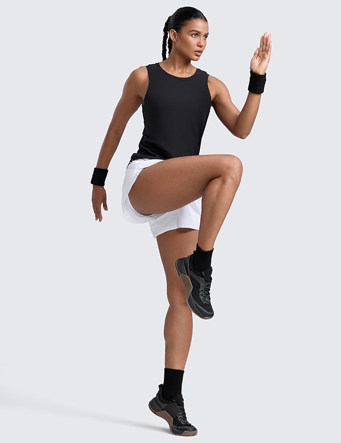 CRZ YOGA Cloudweight Open Back Workout Tops for Women Lightweight High Neck Athletic Gym Tank Soft Running Sleeveless Shirts