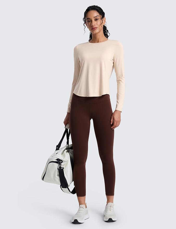 CRZ YOGA Lightweight Workout Long Sleeve Shirts for Women - Gym Running Fall Athletic Training T-Shirts High Neck Tops