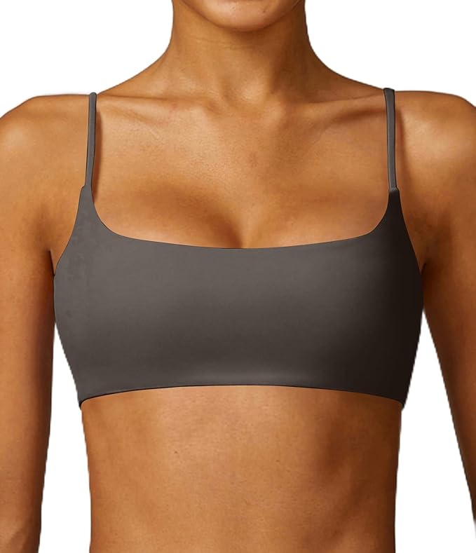 Comper Women's Sports Bra with Thin Straps Stretchy Wirefree Workout Bras Lightweight Workouts Bralette with Removable Pads