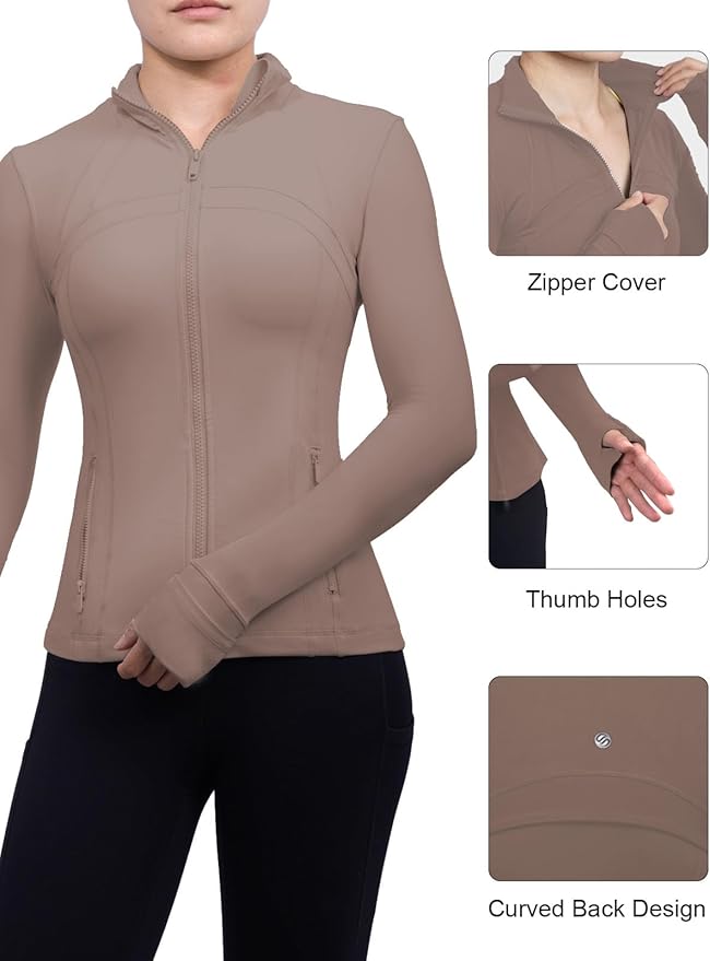 SIS QUEEN Women's Workout Jackets Slim Fit Athletic Track Tops with Pockets Thumb Holes Full Zip Up Lightweight Sportswear