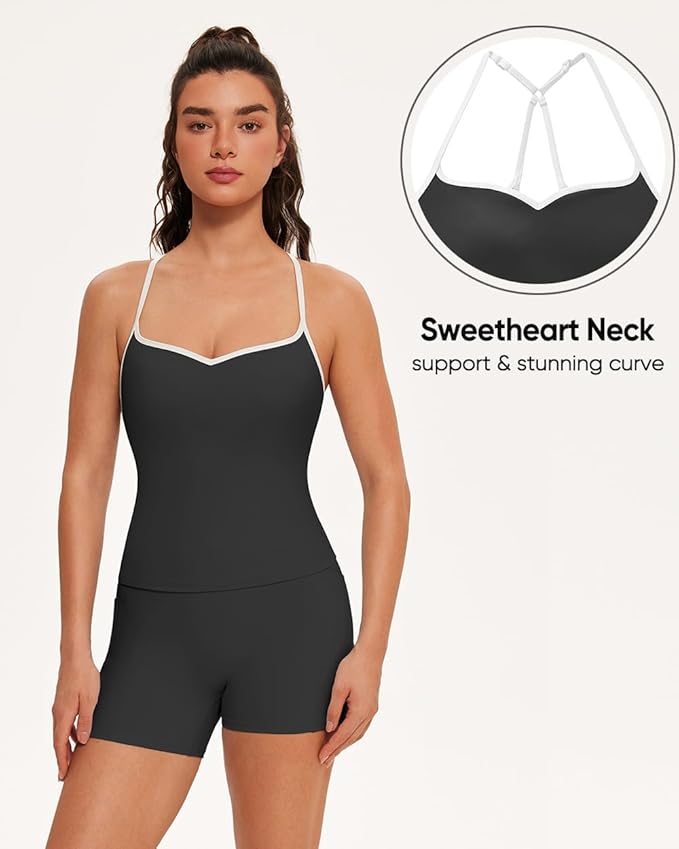 OMKAGI Sports Bras for Women Cute Sweetheart Neck Workout Tank Tops Open Back Yoga Bra Top