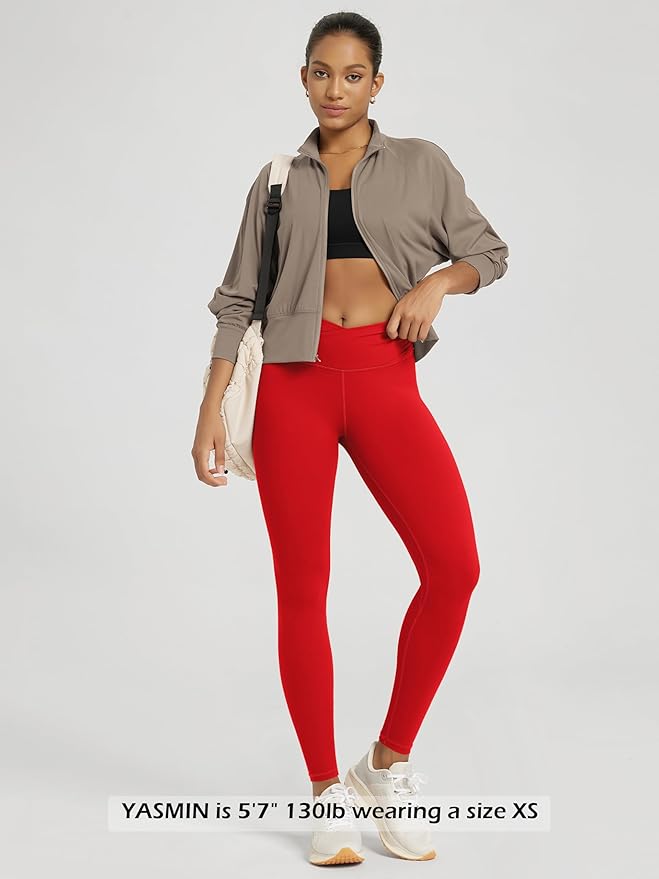 ODODOS Women's Cross Waist Yoga Leggings with Inner Pocket, 23"/25"/28" Gathered Crossover Workout Yoga Pants