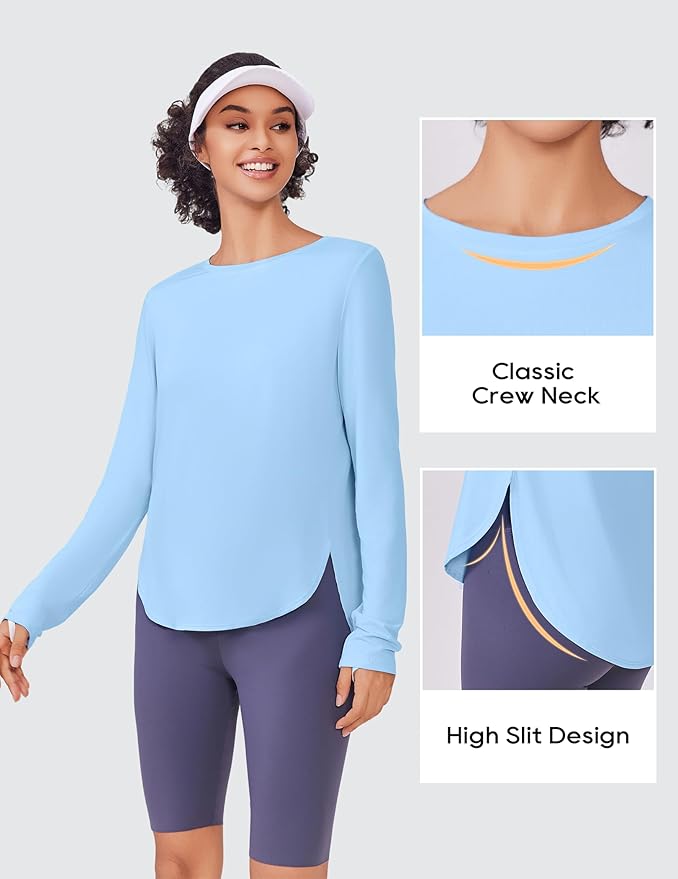 PINSPARK 2 Pack Long Sleeve Workout Tops for Women UV Protection Soft Workout Tops Lightweight Athletic Running Hiking Shirt