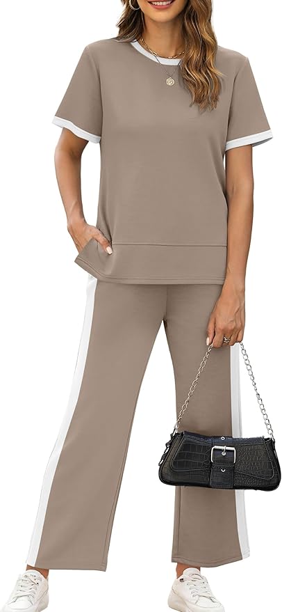 XIEERDUO Women's Side Slit Lounge Sets 2026 Fashion 2 Piece Travel Outfits Cozy Loungewear Wide Leg Tracksuits S-3XL