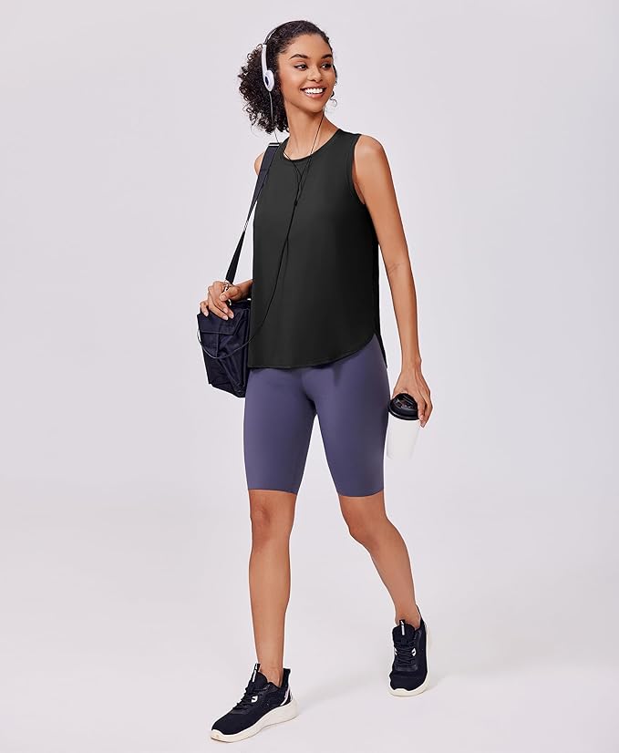PINSPARK Workout Tank Tops Woman UPF 50+ Yoga Tanks Quick Dry Sleeveless Gym Shirts with Side Slits Loose Fit Athletic Top