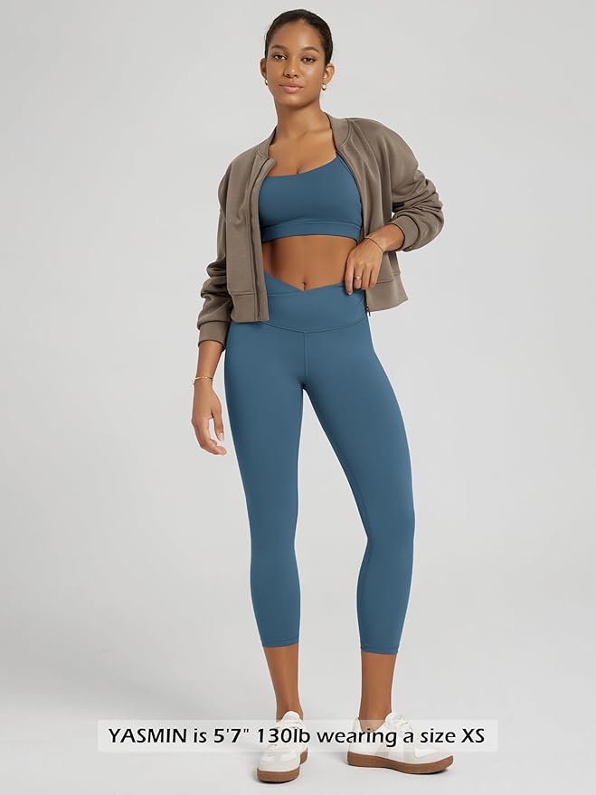 ODODOS Women's Cross Waist Yoga Leggings with Inner Pocket, 23"/25"/28" Gathered Crossover Workout Yoga Pants
