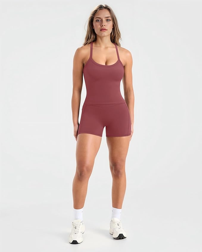SUUKSESS Women 2 Piece Workout Sets High Waisted Biker Shorts with Pockets Built in bra Racerback Tank Tops
