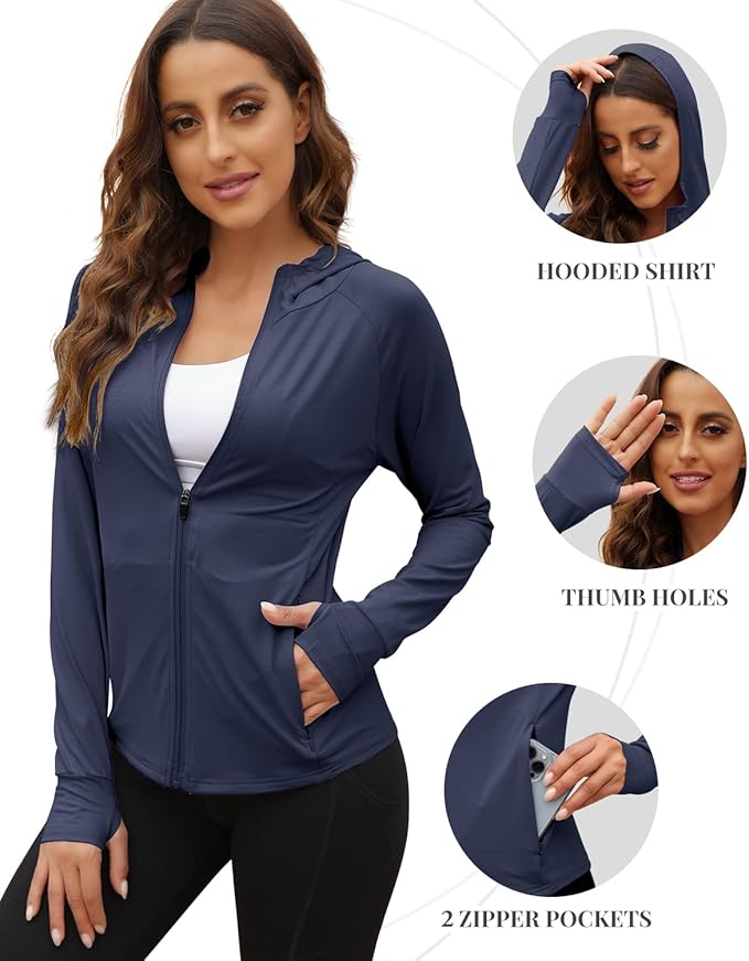 We1Fit Women's UPF 50+ Sun Protection Jacket Hoodie Sun Shirts Hiking Running Athletic Shirt