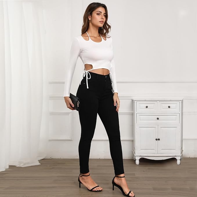 JBT Halter Neck Long Sleeve Strap Yoga Wear, Unique Waist & Strap Design, Comfortable & Breathable for Activewear