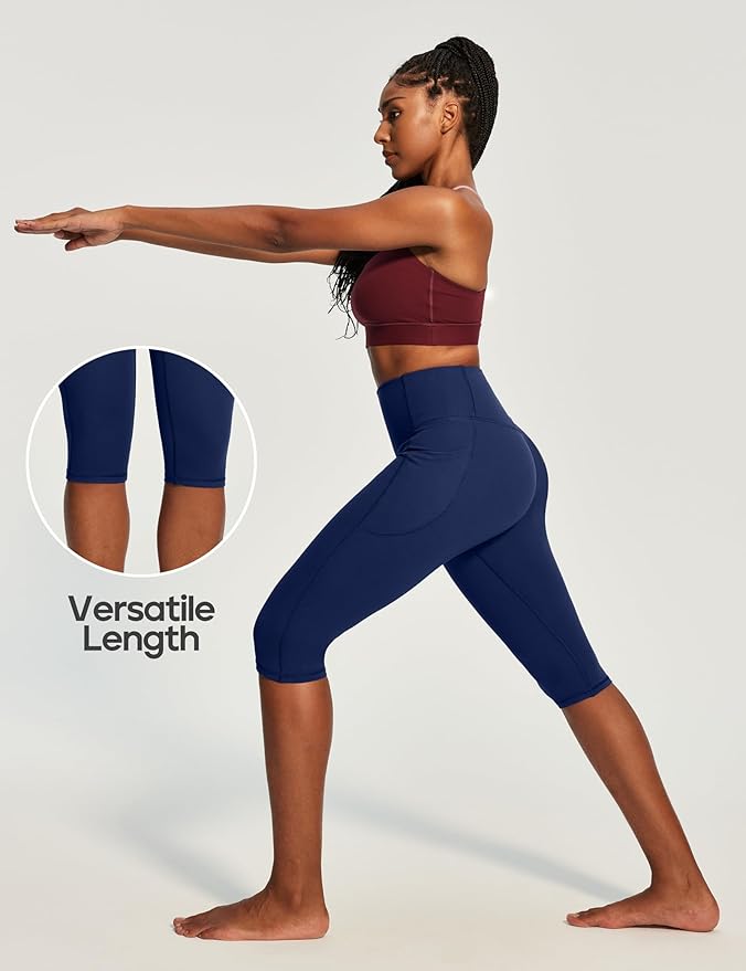 Heathyoga Capri Leggings with Pockets for Women Tummy Control Knee Length Leggings Yoga Pants Women Capri Pants Workout