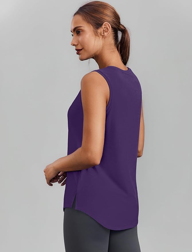 PINSPARK Workout Tops for Women Sleeveless Athletic Tank Tops UPF 50+ Running Tanks with Side Slits Loose Fit Gym Yoga Shirt