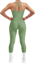SUUKSESS Women 2 Piece Workout Sets Compression Tummy Control Leggings with Pockets Halter Built in Bra Tank Tops