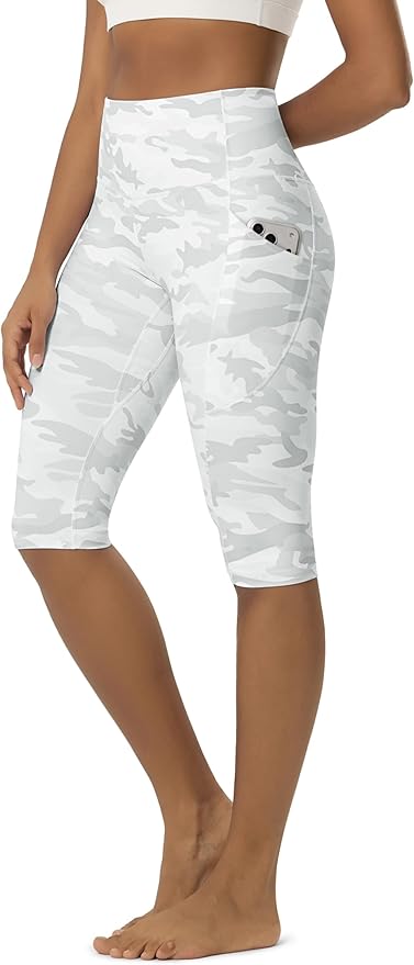 ODODOS Women's High Waisted Yoga Capris with Pockets, Tummy Control Non See Through Workout Athletic Running Capri Leggings