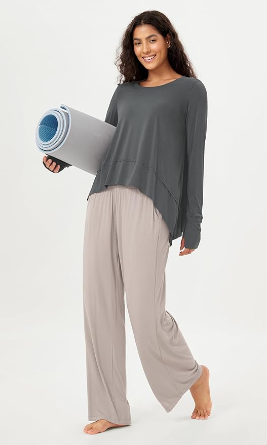 ODODOS Women's Modal Soft Long Sleeve Tee with Thumb Hole Athletic Gym Workout Tops Yoga Shirts