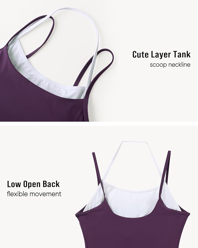 OMKAGI Halter Workout Tank Tops for Women Built in Bra Cute Layer Longline Sports Bras