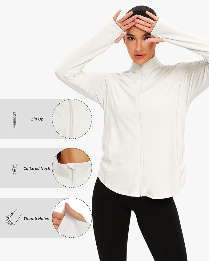 Vldnery Women's UPF 50+ Sun Protection Lightweight Jacket Zip Up Long Sleeve Sun Shirt for Women with Thumb Hole Hiking
